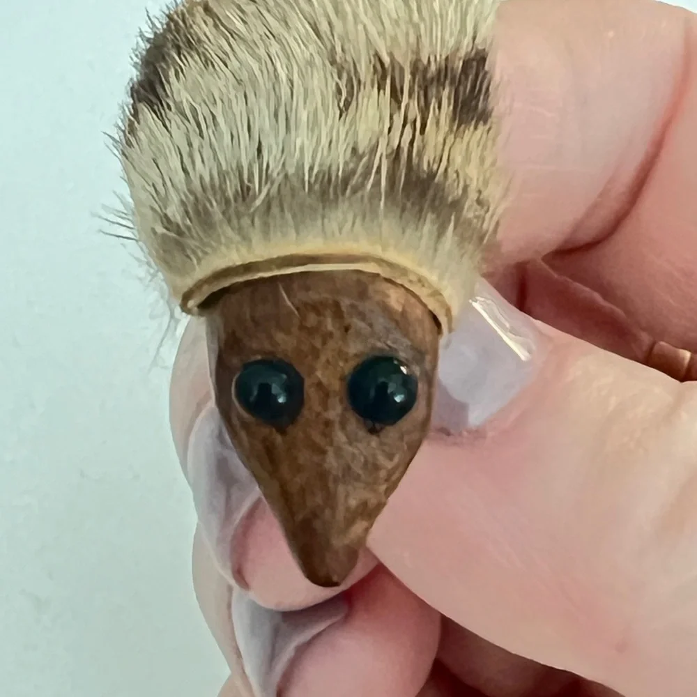 VTG 50s Danish Teak Wood and Fur Hedgehog Brooch Pin MCM Denmark Animal